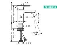 MEDIDAS MONOMANDO LAVABO 70 VERNIS SHAPE HANSGROHE